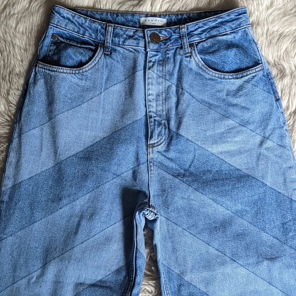 EUC Sandro Paris Diego Cropped Color Block High Rise Straight Jeans